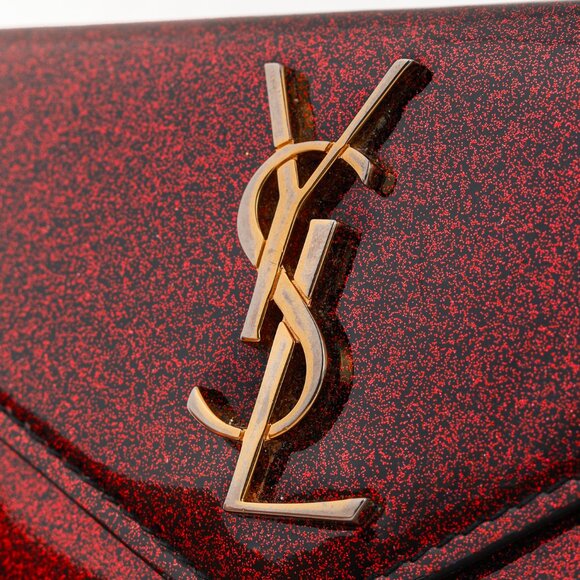 Saint Lauren "Bright Fuchsia" Glitter Patent YSL Leather Wallet - Picture 6 of 10